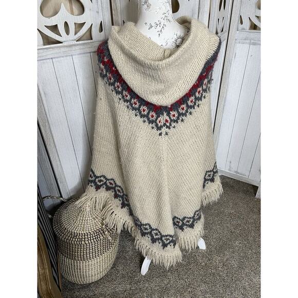 Vintage 90’s J. Crew Handknit 100% Wool Poncho Small / Medium Hong Kong - Picture 3 of 7